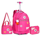 Kit Mochila de Carrinho Mala Bolsa Lancheira Térmica Duas Alças Rosa Escolar Meninas Juvenil Rebecca Bonbon Clio Megalomania