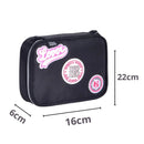 Estojo Rebecca Bonbon Simples Grande Preto Azul Rosa Escolar Infantil Juvenil Bordado Espaçoso Clio Megalomania