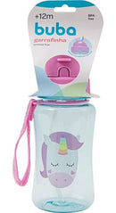 Garrafa Infantil Com Canudo Silicone Animal Fun Rosa Unicórnio 350ml Bebê Garrafinha Criança Megalomania