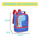 Kit Mochila de Carrinho Dinossauro Mala de Rodinhas Azul Lancheira Térmica Duas Alças Costas Meninos Masculino Infantil