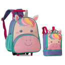 Kit Mochila de Carrinho Mala Bolsa Unicórnio Roxo Lancheira Térmica Duas Alças Lanchinho Escolar Feminino Meninas Clio Megalomania