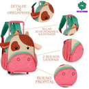 Mochila de Carrinho Rodinha Bolsa Infantil Menina Escolar Volta Aulas Pets Gato Girafa Vaca Clio Megalomania