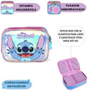 Kit Mochila De Costas e Estojo Box Stitch Disney Holográfico Roxo Escolar Infantil Volta As Aulas Estudos