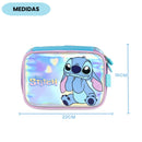 Kit Mochila De Costas e Estojo Box Stitch DIsney Holográfico Azul Infantil Escolar Menina Volta As Aulas Espaçosa Estudos