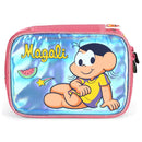 Kit Mochila De Costas e Estojo Box 100 Pens Magali Turma Da Mônica Azul Infantil Passeio Viagem Estudos