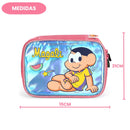 Kit Mochila De Costas e Estojo Box 100 Pens Magali Turma Da Mônica Azul Infantil Passeio Viagem Estudos
