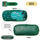 Necessaire Estojo Dinossauro Verde 3D Organização Viagem Presente Personalizada Menino Criança Juvenil Ponto Criativo