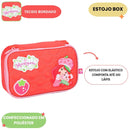 Kit Mochila de Costas e Estojo Box Moranguinho Vermelho Escolar Volta as Aulas Menina Infantil 100 Pens Clio