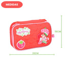 Kit Mochila de Costas e Estojo Box Moranguinho Vermelho Escolar Volta as Aulas Menina Infantil 100 Pens Clio