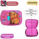 Kit Mochila de Costas e Estojo Box Capivara Rosa Escolar Feminino Volta as Aulas Juvenil Resistente  Organização