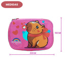 Kit Mochila de Costas e Estojo Box Capivara Rosa Escolar Feminino Volta as Aulas Juvenil Resistente  Organização