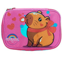 Estojo Box UP4YOU Capivara Rosa Escolar Infantil 100 Pens Organizador 36 Elásticos Resistente Estudo