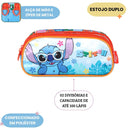 Kit Mochila De Costas e Estojo Duplo Stitch Disney Azul Lilo Stitch Escolar Infantil Volta As Aulas Resistente
