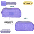 Kit Mochila De Costas e Estojo Duplo UP4YOU Roxo Feminino Juvenil Escolar Resistente Volta As Aulas