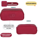 Kit Mochila De Costas e Estojo Duplo UP4YOU Vinho Juvenil Escolar Feminino Volta As Aulas Resistente