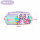 Kit Mochila De Costas e Estojo Simples Roxo Angel Stitch Disney Infantil Escolar Meninas Volta As Aulas Estudos