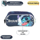 Estojo Triplo Stitch Disney 90 Pens Azul Preto Infantil Escolar Lilo Stitch Volta As Aulas Organizador