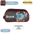 Estojo Triplo Stitch Disney 90 Pens Azul Preto Infantil Escolar Lilo Stitch Volta As Aulas Organizador