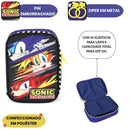 Kit Mochila De Costas e Estojo Box Sonic The Hedgehog Tails Knucles Games Azul Infantil Escolar Volta As Aulas