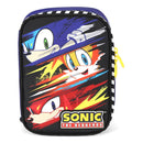 Estojo Box Sonic Azul Preto Escolar Gamer 100 Pens Organizador 36 Elástico Resistente Volta As Aulas