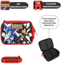 Estojo Box Sonic Azul Preto Escolar Gamer 100 Pens Organizador 36 Elástico Resistente Volta As Aulas