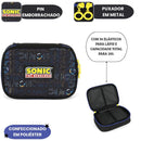 Estojo Box Sonic Azul Preto Escolar Infantil Gamer 100 Pens 36 Elásticos Organizador Resistente Estudos