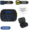 Estojo Box Sonic Azul Preto Escolar Infantil Gamer 100 Pens 36 Elásticos Organizador Resistente Estudos