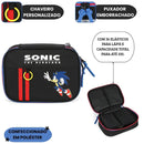 Estojo Box Sonic Preto 100 Pens 36 Elástico Escolar Volta as Aulas Game Juvenil Masculino Organizador