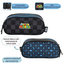 Kit Mochila De Rodinhas e Lacheira Térmica e Estojo Triplo Super Mario Bros Luigi Nintendo Gamer Azul Infantil Escolar