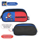 Estojo Triplo Super Mario Bros Azul Infantil Escolar 150 Pens Nintendo Gamer Resistente Organizador
