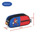 Estojo Triplo Super Mario Bros Azul Infantil Escolar 150 Pens Nintendo Gamer Resistente Organizador