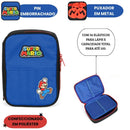 Estojo Box Super Mario Bros Azul Preto Escolar 100 Pens Organizador 36 Elásticos Volta As Aulas