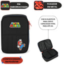 Estojo Box Super Mario Bros Azul Preto Escolar 100 Pens Organizador 36 Elásticos Volta As Aulas