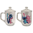 Caneca de Vidro 380ML Com Tampa Stitch Angel e Love Presente Leite Chá Café Disney Ponto Criativo