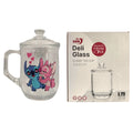 Caneca de Vidro 380ML Com Tampa Stitch Angel e Love Presente Leite Chá Café Disney Ponto Criativo