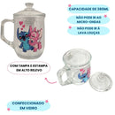 Caneca de Vidro 380ML Com Tampa Stitch Angel e Love Presente Leite Chá Café Disney Ponto Criativo
