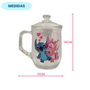 Caneca de Vidro 380ML Com Tampa Stitch Angel e Love Presente Leite Chá Café Disney Ponto Criativo