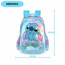 Kit Mochila De Costas e Estojo Box Stitch DIsney Holográfico Azul Infantil Escolar Menina Volta As Aulas Espaçosa Estudos