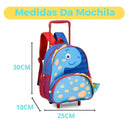 Kit Mochila de Carrinho Dinossauro Mala de Rodinhas Azul Lancheira Térmica Duas Alças Costas Meninos Masculino Infantil Megalomania