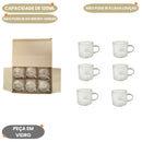 Jogo de Xícara De Vidro Com 6 Peças 120ml Café Chá Resistente Elegante Presente Sofisticado Mãe Pai
