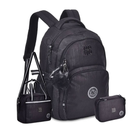 Kit Mochila de Costas Mala Bolsa Preto Lancheira Térmica Duas Alças Estojo Simples Meninas Juvenil Escolar Rebecca Bonbon Megalomania