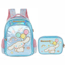 Kit Mochila De Costas e Estojo Box 100 Pens Amigos Da Hello Kitty Cinnamoroll Infantil Escolar Azul