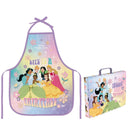 Kit Pasta Escolar Infantil Com Alças e Avental PVC Princesa Disney Arte Criativo Volta As Aulas