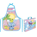 Kit Pasta Escolar Infantil Com Alça E Avental PVC Stitch Volta As Aulas Arte Criativo Meninas Aulas