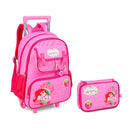 Kit Mochila de Rodinha Estojo Box Moranguinho Rosa 100 Pens Escolar Volta as Aulas Infantil Menina