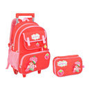 Kit Mochila de Carrinho Estojo Box Moranguinho Vermelho Escolar Volta as Aulas Infantil Menina