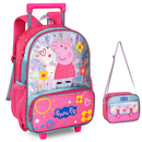 Kit Mochila de Carrinho Lancheira Térmica Peppa Pig Infantil Escolar Meninas Rosa Clio