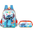 Kit Mochila De Costas e Estojo Duplo Stitch Disney Azul Lilo Stitch Escolar Infantil Volta As Aulas Resistente