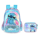 Kit Mochila De Costas e Estojo Box Stitch DIsney Holográfico Azul Infantil Escolar Menina Volta As Aulas Espaçosa Estudos