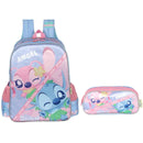 Kit Mochila De Costas e Estojo Duplo Stitch Angel Disney Infantil Escolar Lilo Stitch Volta As Aulas Estudos